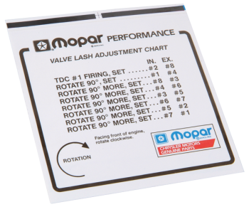 Mopar Performance - MOPAR Performance Valve Lash Adjustment Chart Information Sticker