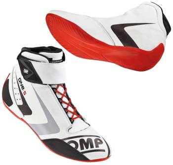 OMP Racing - OMP Shoe - One S - Driving - Mid-Top - FIA Approved - Leather Outer - Fire Retardant Fabric Inner - White - 10-1/2 (Pair)