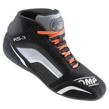 OMP Racing - OMP Shoe - KS-3 - Driving - Mid-Top - FIA Approved - Suede Leather Outer - Fire Retardant Fabric Inner - Black/Gray - Size 10 (Pair)