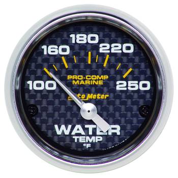 Auto Meter - Auto Meter Marine Carbon Fiber Water Temperature Gauge - 100-250° F - Electric - Analog - Short Sweep - 2-1/16" Diameter - Carbon Fiber Look Face