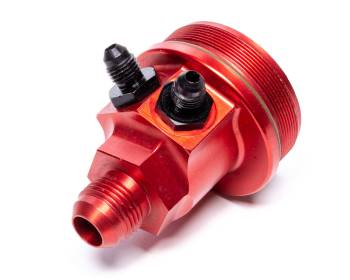 Peterson Fluid Systems - Peterson Fuel Filter End Cap - Inlet - 10 AN Male - 6 AN Ports - Aluminum - Red Anodize - Peterson 400 Series Fuel Filters