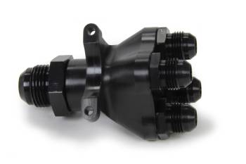 Peterson Fluid Systems - Peterson Manifold - Four 8 AN Male - One 12 AN Male - Aluminum - Black Anodize