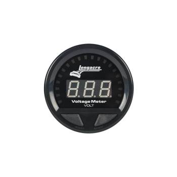 Longacre Racing Products - Longacre Waterproof LED Voltmeter - 8-18 V - Electric - LED - Warning Light - 2-5/8" Diameter - Black Face