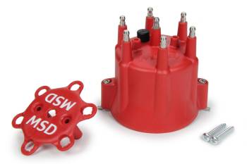 MSD - MSD Distributor Cap - HEI Style Terminals - Stainless Terminals - Twist Lock - Red - Vented - GM 6-Cylinder/MSD Pro-Billet