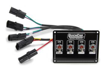 QuickCar Racing Products - Quickcar Switch Panel - Dash Mount - 4-1/8 x 3" - 3 Toggle/ 1 Momentary Toggle - Black