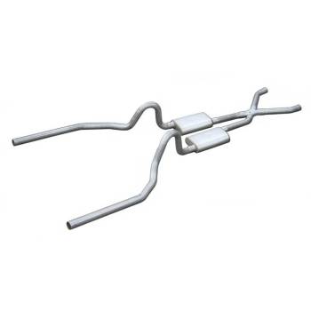 Pypes Performance Exhaust - Pypes Street Pro Hybrid Exhaust System - Crossmember Back - Dual Rear Exit - 3" to 2-1/2" Diameter - Stainless - Natural - Ford Mustang 1965-70