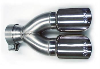 Corsa Performance - Corsa Exhaust Tip - Clamp-On - 2-3/4" Single Inlet - 3-1/2" Dual Round Outlets - Double Wall - Rolled Edge - Angled Cut - Stainless - Polished - GM Fullsize SUV 2001-05