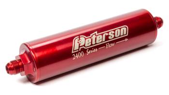 Peterson Fluid Systems - Peterson 2400 Series Fuel Filter - In-Line - 45 Micron - Stainless Element - 10 AN Male Inlet - 10 AN Male Outlet - Aluminum - Black Anodize