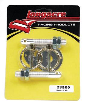 Longacre Racing Products - Longacre Hood Pin - 1/2" OD x 4" Long - 3-1/2" OD Scuff Plates - Torsion Clips - - Steel - Chrome