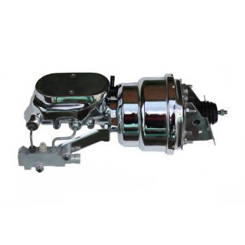 Leed Brakes - Leed Master Cylinder and Booster - 1-1/8" Bore - Dual Integral Reservoir - 7" OD - Dual Diaphragm - Steel - Chrome - GM A-Body/F-Body