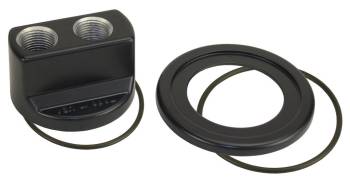 Derale Performance - Derale Oil Filter Adapter - Bypass - Block Mount - 13/16-16" Center Thread - 10 AN O-Ring Inlet - 10 AN O-Ring Outlet - Aluminum - Black Powder Coat