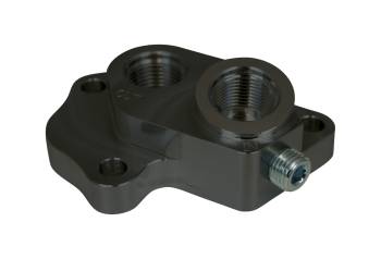 Moroso Performance Products - Moroso Oil Filter Adapter - Bypass - Bolt-On - 10 AN Female Inlet - 10 AN Female Outlet - 1/4" NPT Female Port - Aluminum - Black Anodize - Ford Coyote