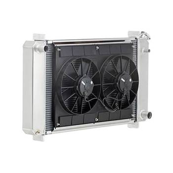 Be Cool - Be Cool Aluminum Radiator and Fan - 33" W x 19" H x 2" D - Driver Side Inlet - Passenger Side Outlet - Natural - Manual - GM A-Body 1968-77
