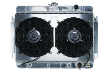 Cold-Case Radiators - Cold-Case Aluminum Radiator and Fan - 27.75" W x 20.125" H x 3" D - Passenger Side Inlet - Passenger Side Outlet - Polished - Automatic - GM A-Body 1964-65