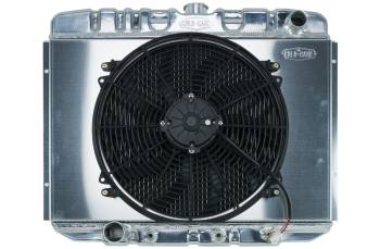 Cold-Case Radiators - Cold-Case Aluminum Radiator and Fan - 25" W x 21.25" H x 3" D - Passenger Side Inlet - Driver Side Outlet - Polished - Automatic - Big Block Ford - Ford Mustang 1967-70