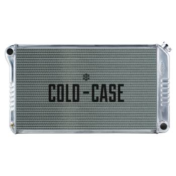 Cold-Case Radiators - Cold-Case Aluminum Radiator - 34.75" W x 18.75" H x 3" D - Driver Side Inlet - Passenger Side Outlet - Polished - Manual - GM A-Body 1968-77