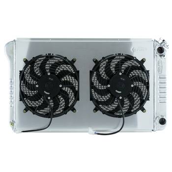Cold-Case Radiators - Cold-Case Aluminum Radiator and Fan - 34.21" W x 18.82" H x 3" D - Passenger Side Inlet - Passenger Side Outlet - Polished - GM LS-Series - GM A-Body 1968-1977