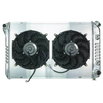 Cold-Case Radiators - Cold-Case Aluminum Radiator and Fan - 32" W x 18.5" H x 3" D - Driver Side Inlet - Passenger Side Outlet - Polished - Automatic - GM G-Body 1984-87
