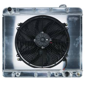 Cold-Case Radiators - Cold-Case Aluminum Radiator and Fan - 24.5" W x 22.5" H x 3" D - Driver Side Inlet - Passenger Side Outlet - Polished - Automatic - GM Fullsize Truck 1963-66