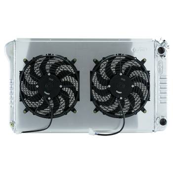 Cold-Case Radiators - Cold-Case Aluminum Radiator and Fan - 34-13/64" W x 18-51/64" H x 3" D - Passenger Side Inlet - Passenger Side Outlet - Polished - Automatic - GM LS-Series - GM Fullsize Truck 1967-76