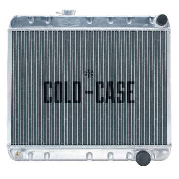 Cold-Case Radiators - Cold-Case Aluminum Radiator - 25.75" W x 20.125" H x 3" D - Passenger Side Inlet - Passenger Side Outlet - With Air Conditioning - Polished - Manual - GM A-Body 1964-65