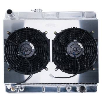Cold-Case Radiators - Cold-Case Aluminum Radiator and Fan - 25.25" W x 20.125" H x 3" D - Driver Side Inlet - Passenger Side Outlet - Without Air Conditioning - Polished - Automatic - GM A-Body 1966-67