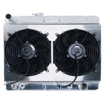 Cold-Case Radiators - Cold-Case Aluminum Radiator and Fan - 25.125" W x 21.875" H x 3" D - Driver Side Inlet - Passenger Side Outlet - With Air Conditioning - Polished - Automatic - GM A-Body 1966-67