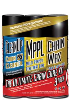 Maxima Racing Oils - Maxima Chain Care Kit - One 15.5 oz. Cleaner/One 14.5 oz. Lubricant/One 13.5 oz. Wax - Aerosol