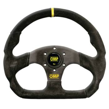 OMP Racing - OMP Super Quadro Steering Wheel - 320 mm Diameter - Leather Grip - Yellow Stripe - Black Anodize