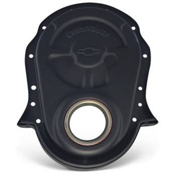Proform Parts - Proform Timing Cover - 1 Piece - Chevrolet/Bowtie Logo - Oil Seal Included - Steel - Black Crinkle Paint - Big Block Chevy