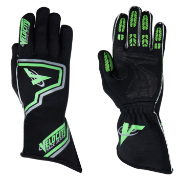 Velocity Race Gear - Velocity Fusion Glove - Black/Fluo Green/Silver - Small
