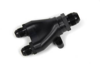 Peterson Fluid Systems - Peterson Y Block - 8 AN Male Inlet - Dual 6 AN Male Outlets - Aluminum - Black Anodized