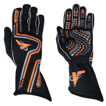 Velocity Race Gear - Velocity Grip Glove - Black/Fluo Orange/Silver - Small