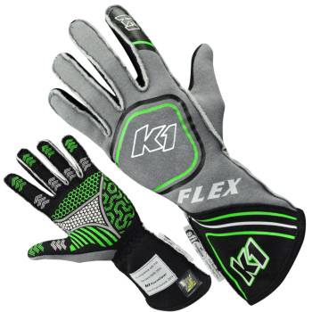 K1 RaceGear - K1 RaceGear Flex Glove - Black/Grey/FLO Green - Small