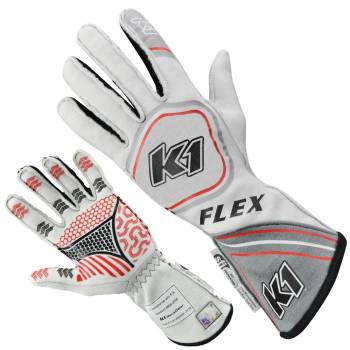 K1 RaceGear - K1 RaceGear Flex Glove - White/Grey/Red - Small