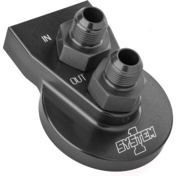 System 1 - System 1 Remote Single Oil Filter Mount - 1-12" Thread - 10 AN Male Inlet - 10 AN Male Outlet - Bolt-On - 2-Bolt Flat Mount - Black