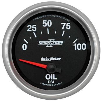 Auto Meter - Auto Meter Sport-Comp II Oil Pressure Gauge - 0-100 psi - Electric - Analog - Short Sweep - 2-5/8" Diameter - Black Face