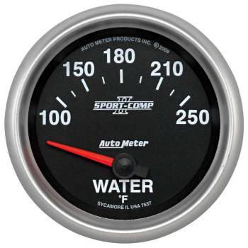 Auto Meter - Auto Meter Sport-Comp II Water Temperature Gauge - 100-250 Degree F - Mechanical - Analog - Full Sweep - 2-5/8" Diameter - Black Face