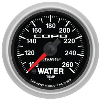 Auto Meter - Auto Meter COPO Water Temperature Gauge - 100-260 Degree F - Electric - Analog - Full Sweep - 2-1/16" Diameter - Black Face