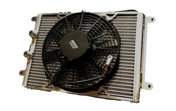 Fluidyne - Fluidyne Fluid Cooler and Fan - 17-1/2" x 12" x 1-1/4" - 12 AN Male Inlet/Outlet - Aluminum - Super Late Model