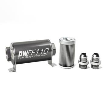 DeatschWerks - DeatschWerks Fuel Filter - 10 Micron - Stainless Element - 10 AN Male Inlet - 10 AN Male Outlet - 110 mm Long - Aluminum - Titanium