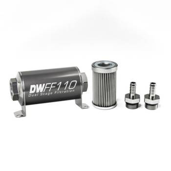 DeatschWerks - DeatschWerks Fuel Filter - 10 Micron - Stainless Element - 3/8" Male Hose Barb Inlet - 3/8" Male Hose Barb Outlet - 110 mm Long - Titanium