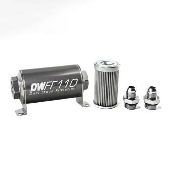 DeatschWerks - DeatschWerks Fuel Filter - 10 Micron - Stainless Element - 8 AN Male Inlet - 8 AN Male Outlet - 110 mm Long - Aluminum - Titanium