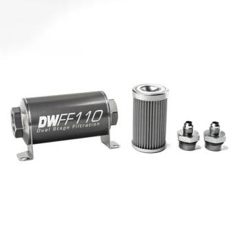 DeatschWerks - DeatschWerks Fuel Filter - 100 Micron - Stainless Element - 6 AN Male Inlet - 6 AN Male Outlet - 110 mm Long - Aluminum - Titanium