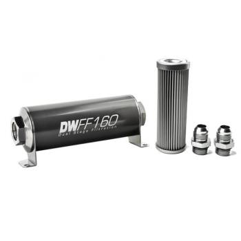DeatschWerks - DeatschWerks Fuel Filter - 10 Micron - Stainless Element - 10 AN Male Inlet - 10 AN Male Outlet - 160 mm Long - Aluminum - Titanium