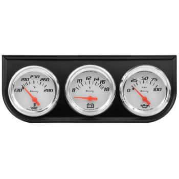 Equus Products - Equus 5000 Series Gauge Kit - Analog - Oil Pressure/Voltmeter/Water Temperature - 2" Diameter - White Face