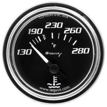Equus Products - Equus 7000 Classic Series Water Temperature Gauge - 130-280 Degree F - Mechanical - Analog - 2" Diameter - Black Face