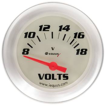 Equus Products - Equus 8000 Series Voltmeter - 8-18V - Electric - Analog - Short Sweep - 2-5/8" Diameter - White Face