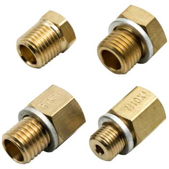 Equus Products - Equus Adapter Fitting - Straight - 1/8 NPT Female to 10 mm x 1 Male/12 mm x 1.5 Male/14 mm 1.5 Male/1/4 NPT Male - Brass - Oil Pressure Fittings