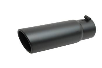 Gibson Performance Exhaust - Gibson Exhaust Tip - 4" Inlet - 5" Round Outlet - 12" Long - Single Wall - Rolled Edge - Angled Cut - Stainless - Black Ceramic